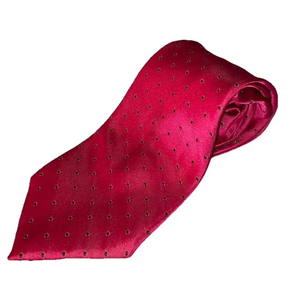 DKNY Men's 100% SILK Pink W/Green Dots Designer Neck‎ Tie 58